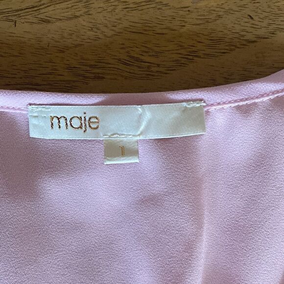 Maje Pink Pleated Geometric Chiffon Midi Dress Size 1 - Picture 10 of 16